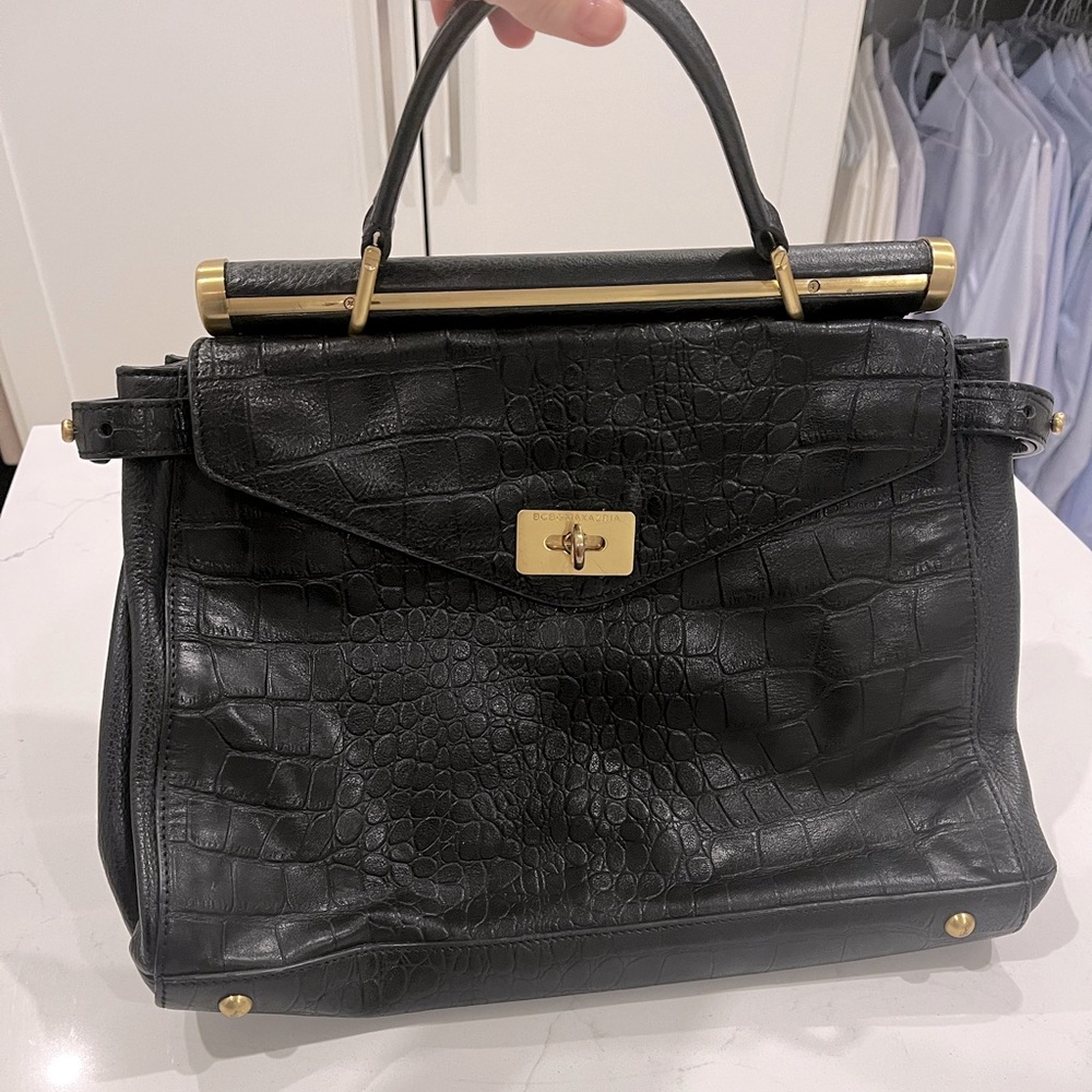 BCBG MaxAzria Gorgeous Leather Black Satchel Purse